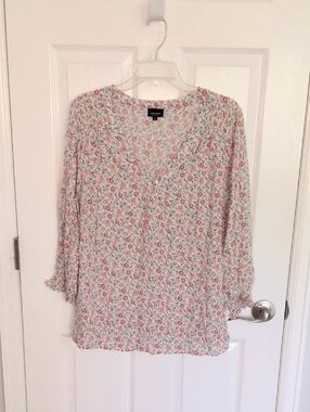Jones New York Cream Floral Blouse with Pink and Green Accents